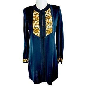 Exclusively MISOOK Black Leopard Cardigan Long‎ Knit Sweater Jacket Sz S Classic